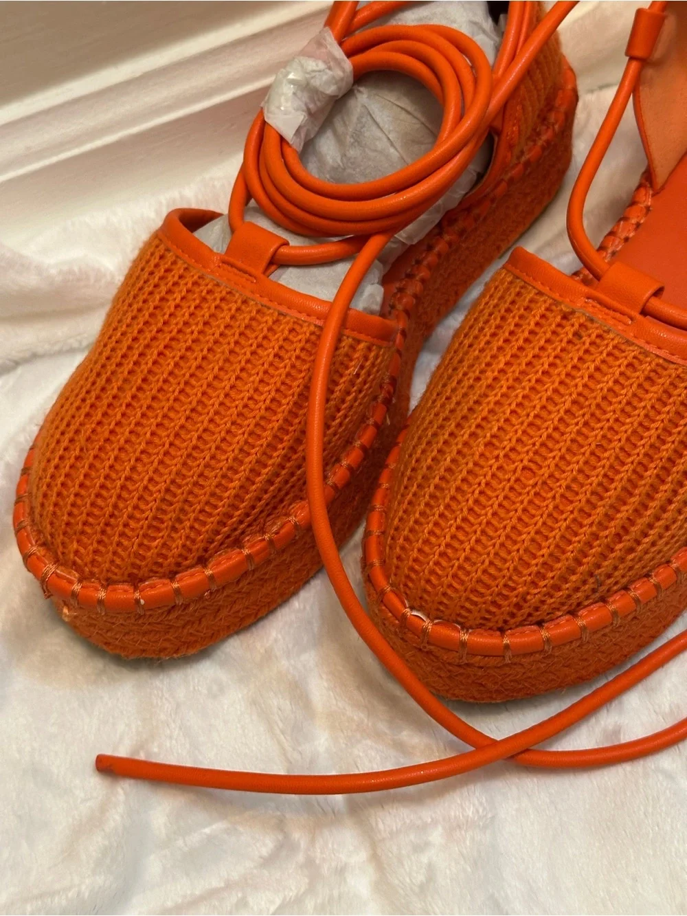 ASOS Design Orange Espadrilles Braided Strappy Round Closed Platform Sandals